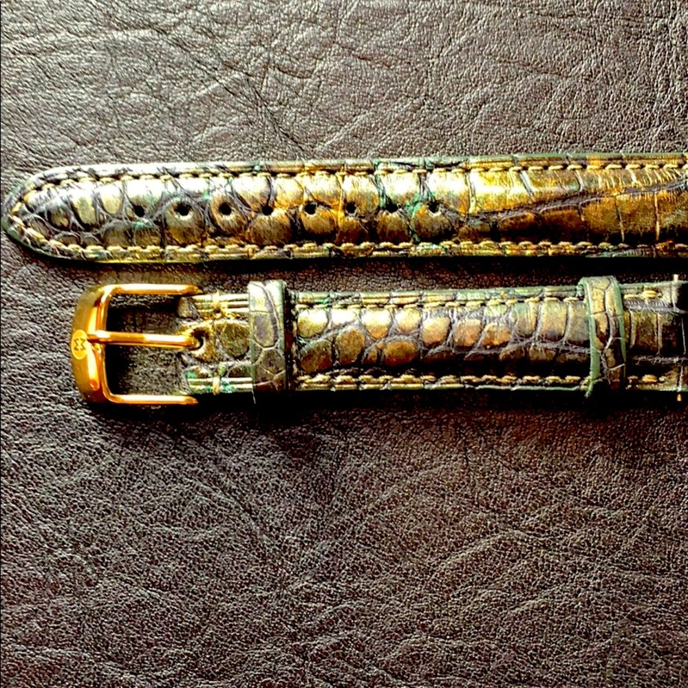 Michele 16 Alligator Leather Green Gold Watch Band